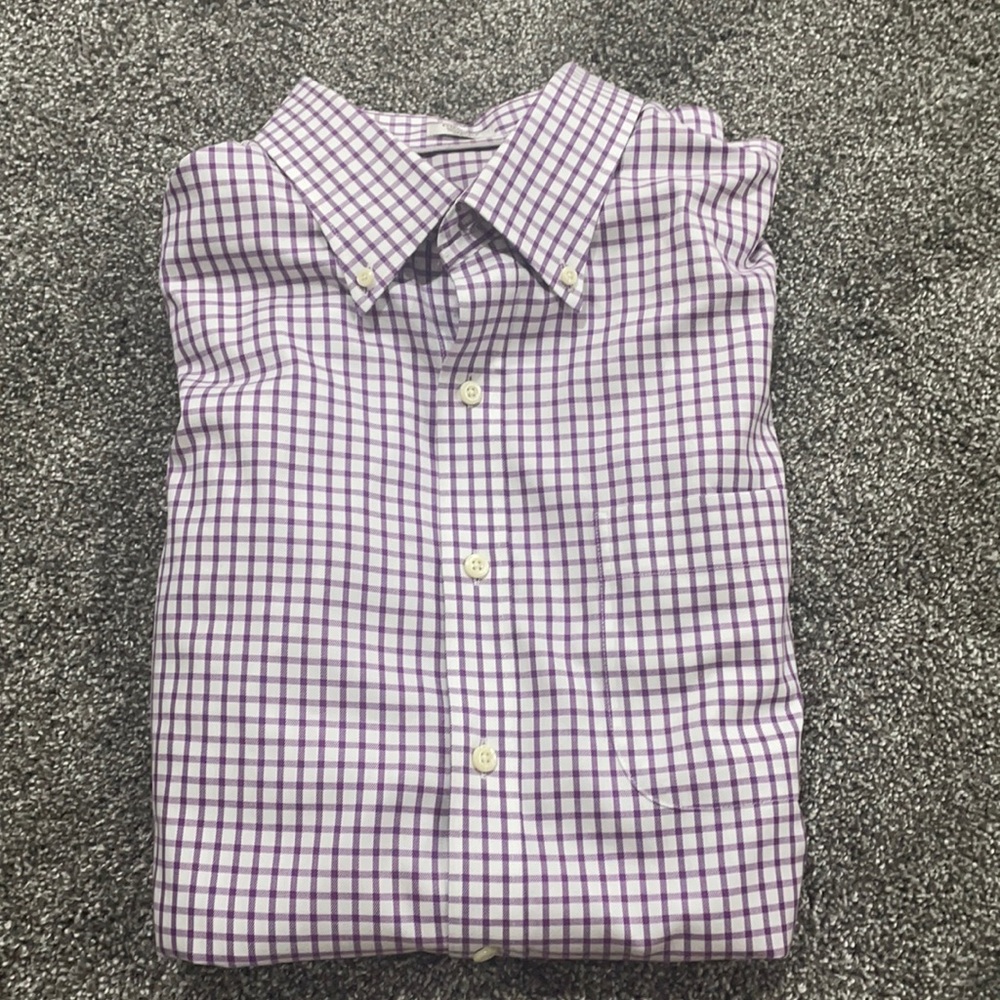 Purple and white button down shirt
